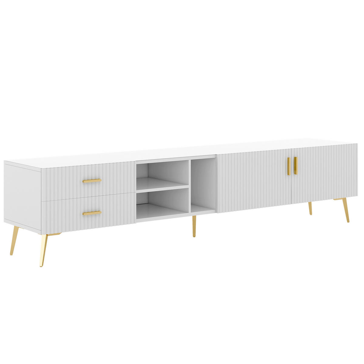 TV-LOWBOARD aus MDF 180x35x41 cm Weiß mit 2 Schubladen und Stauraum - Weiß, Holzwerkstoff (180/44/35cm) - IVMEU