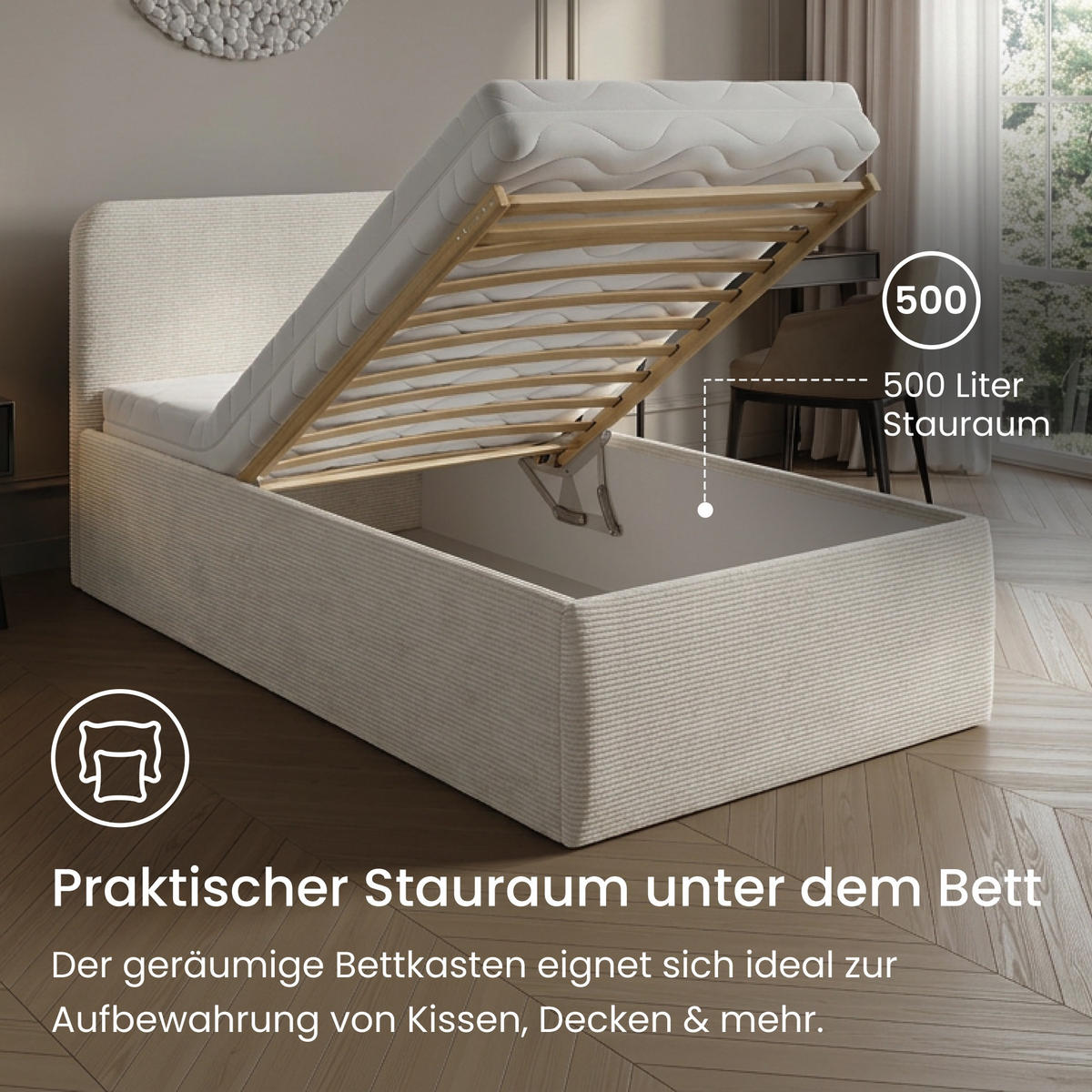 POSLTERBETT mit Bonnell-Matratze 100x200 cm in Hellbeige - Beige, Holzwerkstoff/Textil (100/200cm) - Home Collective