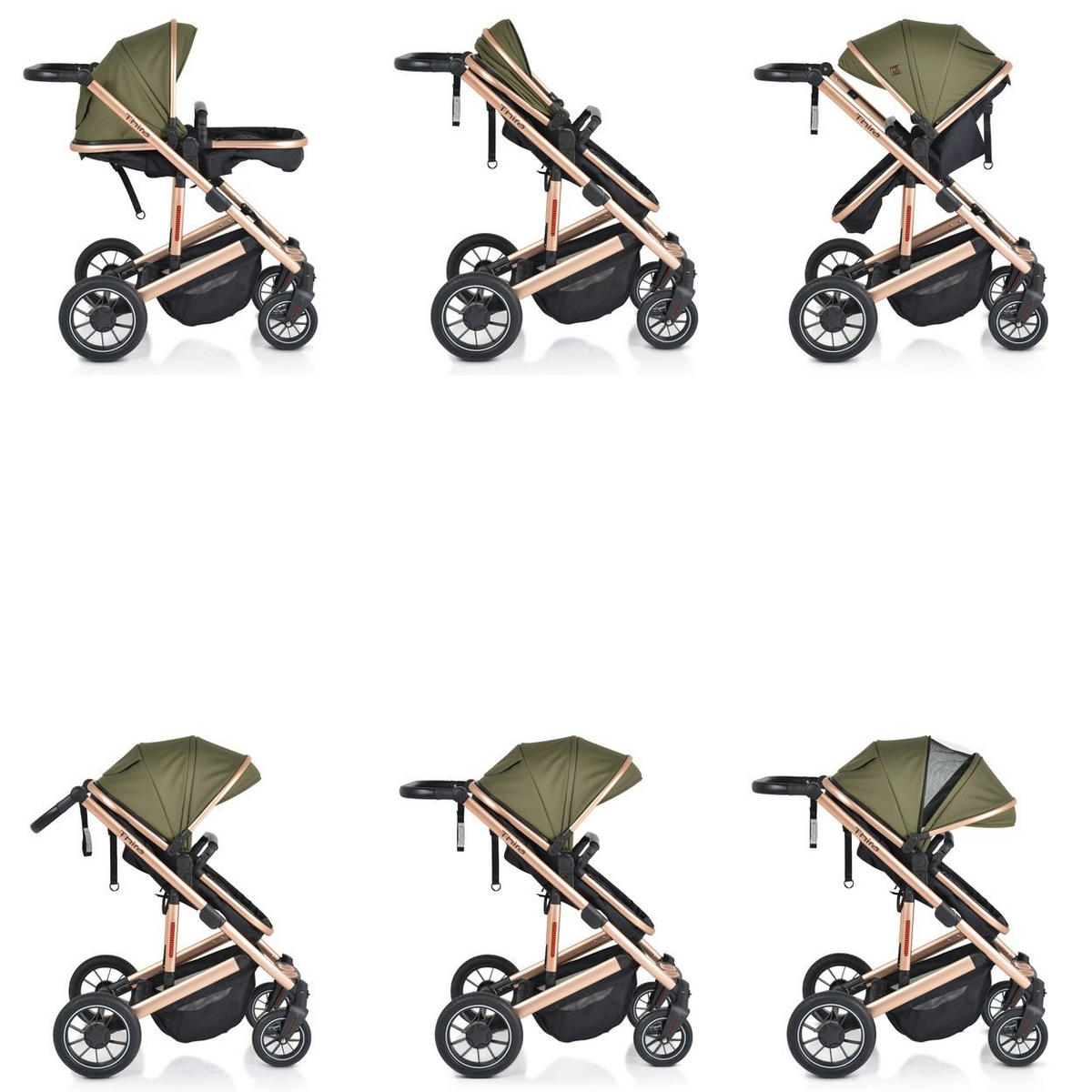 KINDERWAGEN 2 in 1 Thira grün Babywanne, umbaubar, Sportsitz, Fußabdeckung - Grün, Metall (96/61/107cm) - Moni