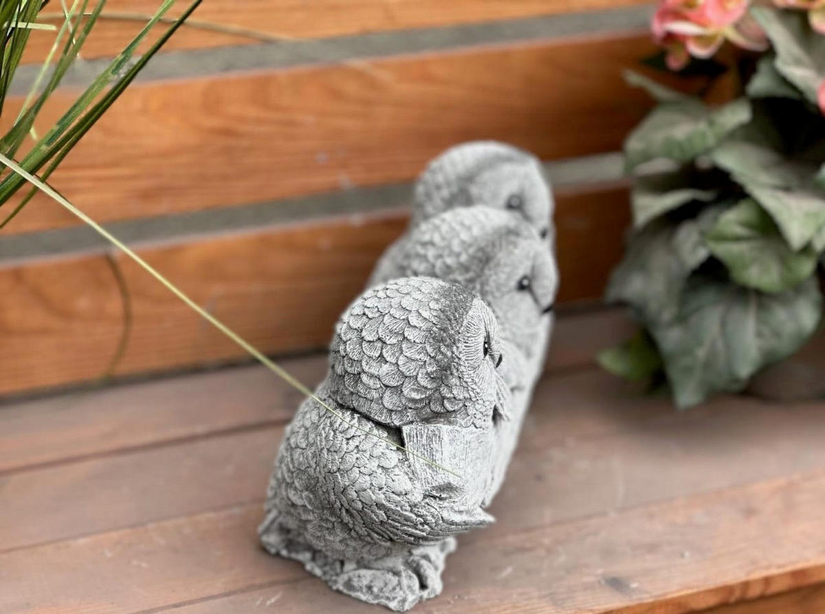 STEINFIGUR 3 Eulen Willkommen frostfest Steinguss - Grau, Stein (21/13/18cm) - stoneandstyle