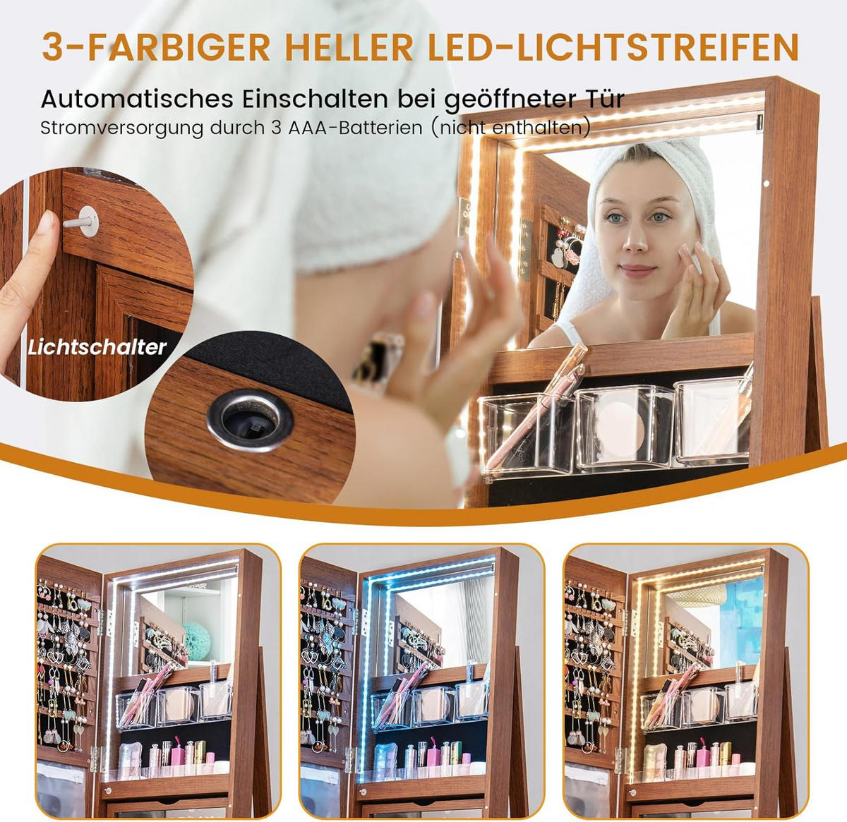 SCHMUCKSCHRANK Braun - Braun, Holz (55/161/55cm) - COSTWAY