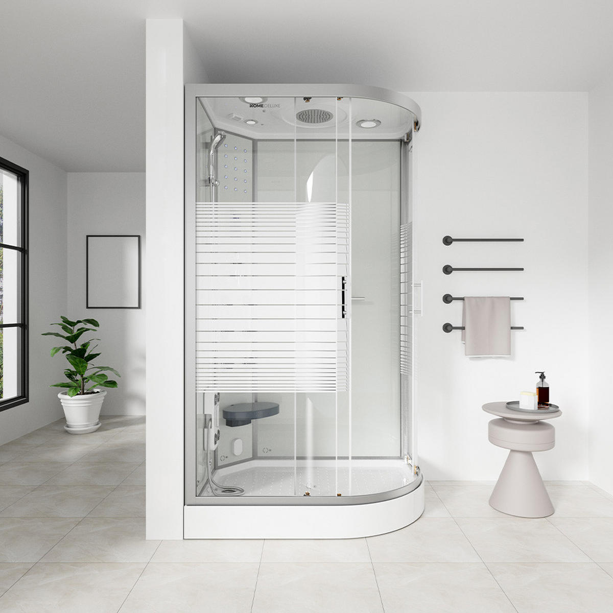 DAMPFDUSCHE WHITE PEARL - Weiß, 120 x 80 cm Rechts - Weiß, Glas (80cm) - Home Deluxe