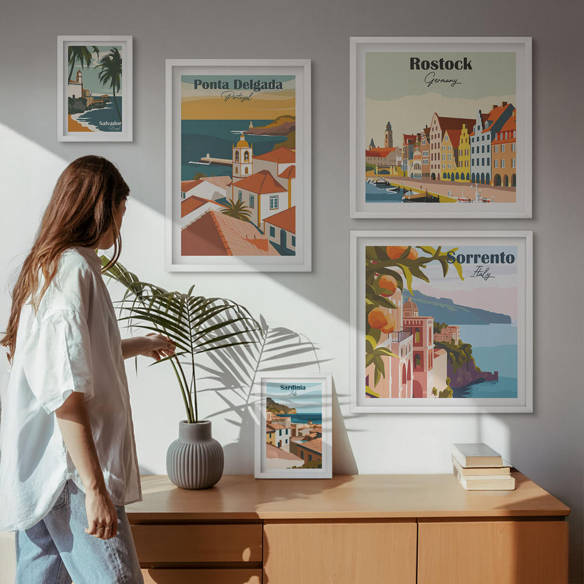WANDBILDER 5er-Set - 50x50 cm & 20x30 cm & 40x60 cm Weißer Rahmen - Tropische Strände und Palmen - Weiß, Kunststoff (40/60cm) - ArtPrintCave