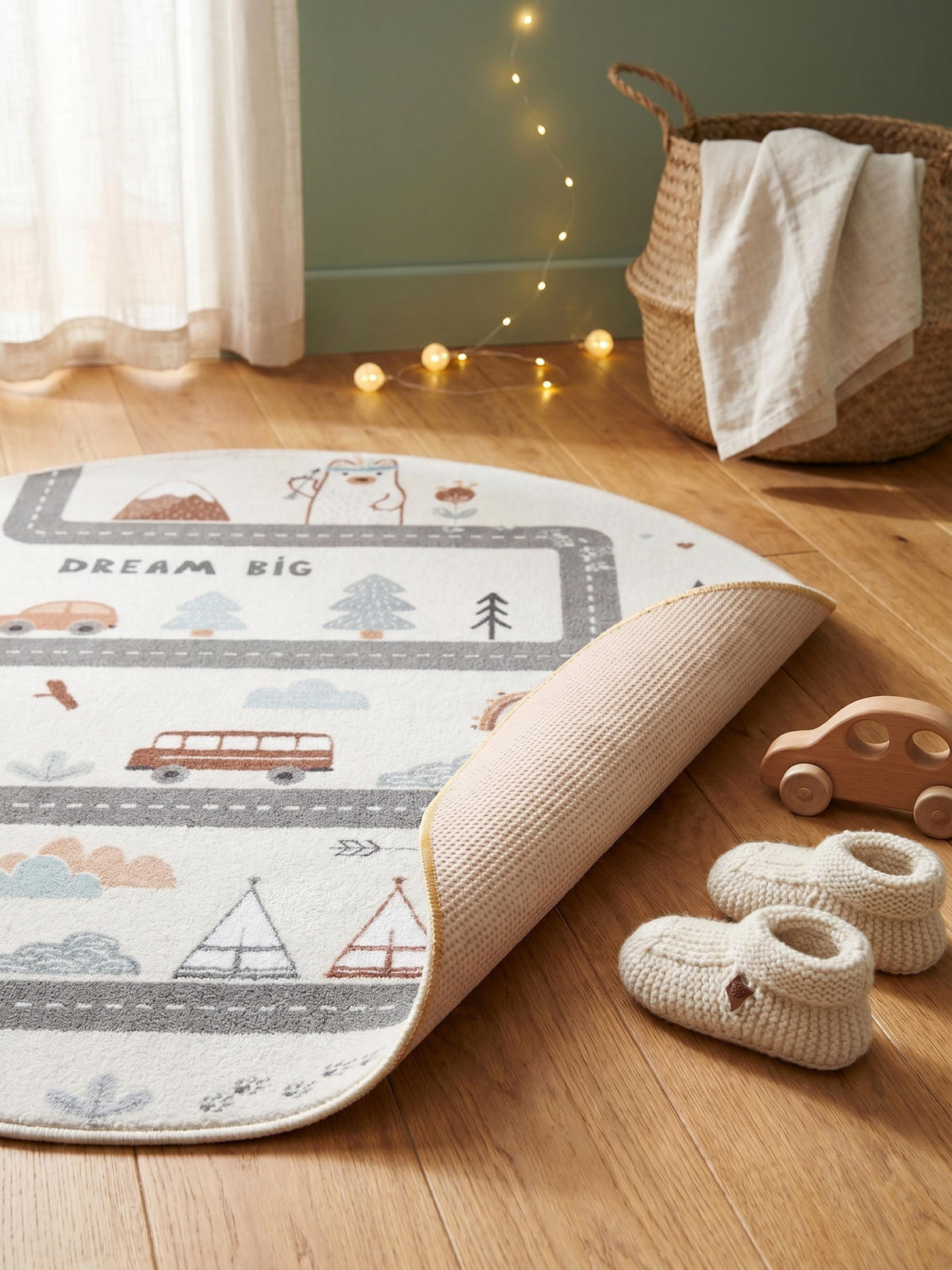 SPIELTEPPICH Waschbar TINO in Creme, mit Straßenkarten-Motiv, Ø 160 cm - Beige, Textil (160/160cm) - KADIMA DESIGN