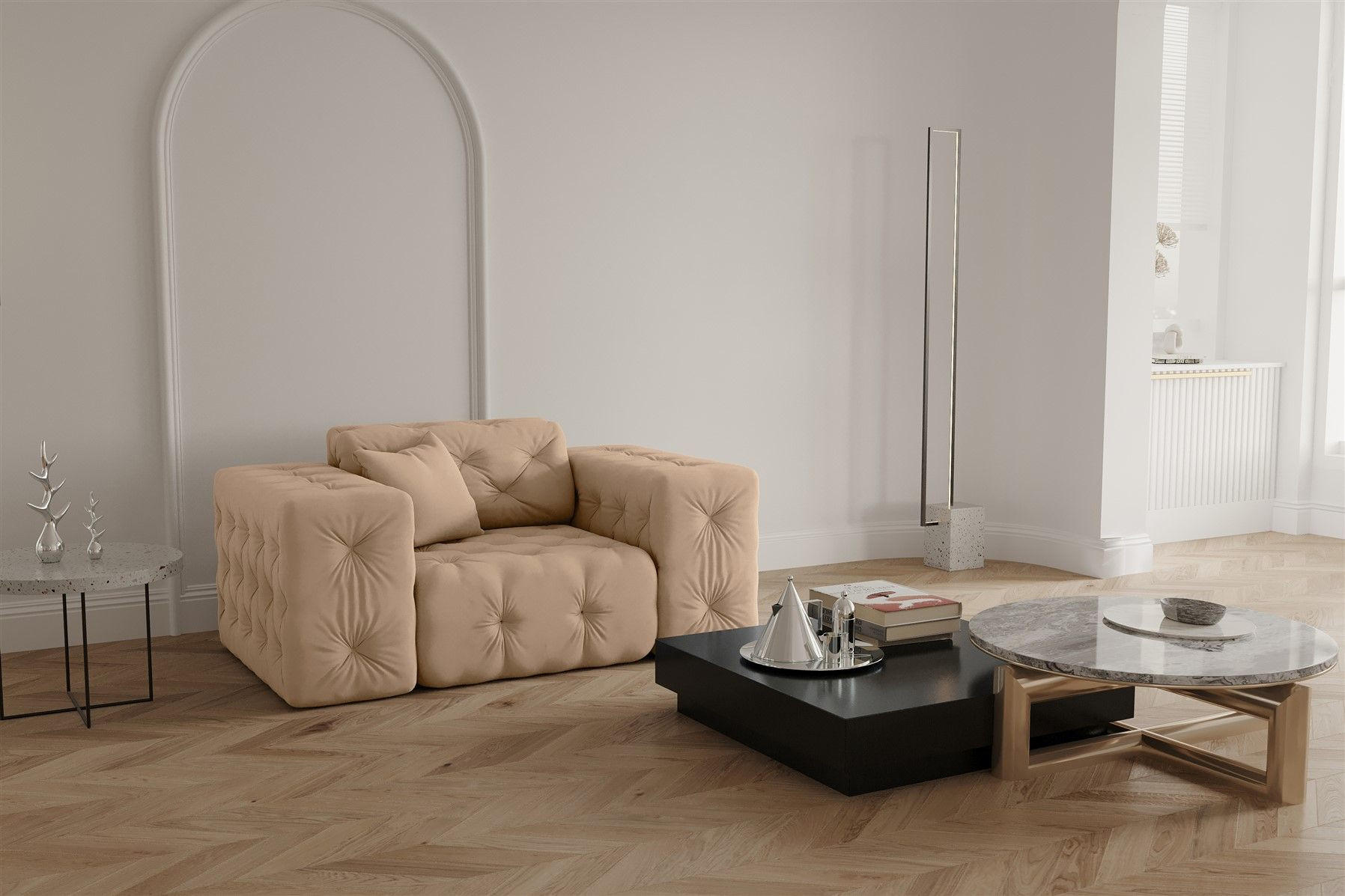 SESSEL Chantal - Beige, Holzwerkstoff/Textil (121/78/96cm) - Fun Möbel