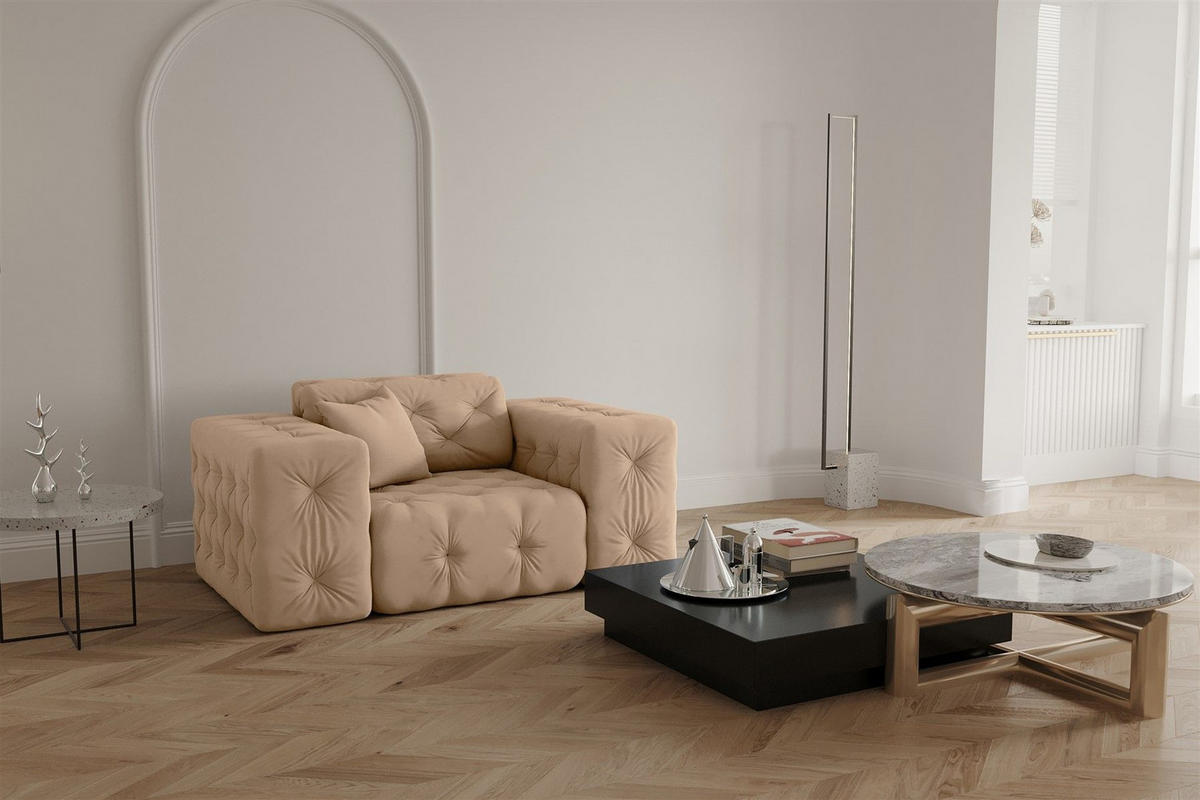 SOFASET Chantal - Beige, Holzwerkstoff/Textil (251/78/96cm) - Fun Möbel