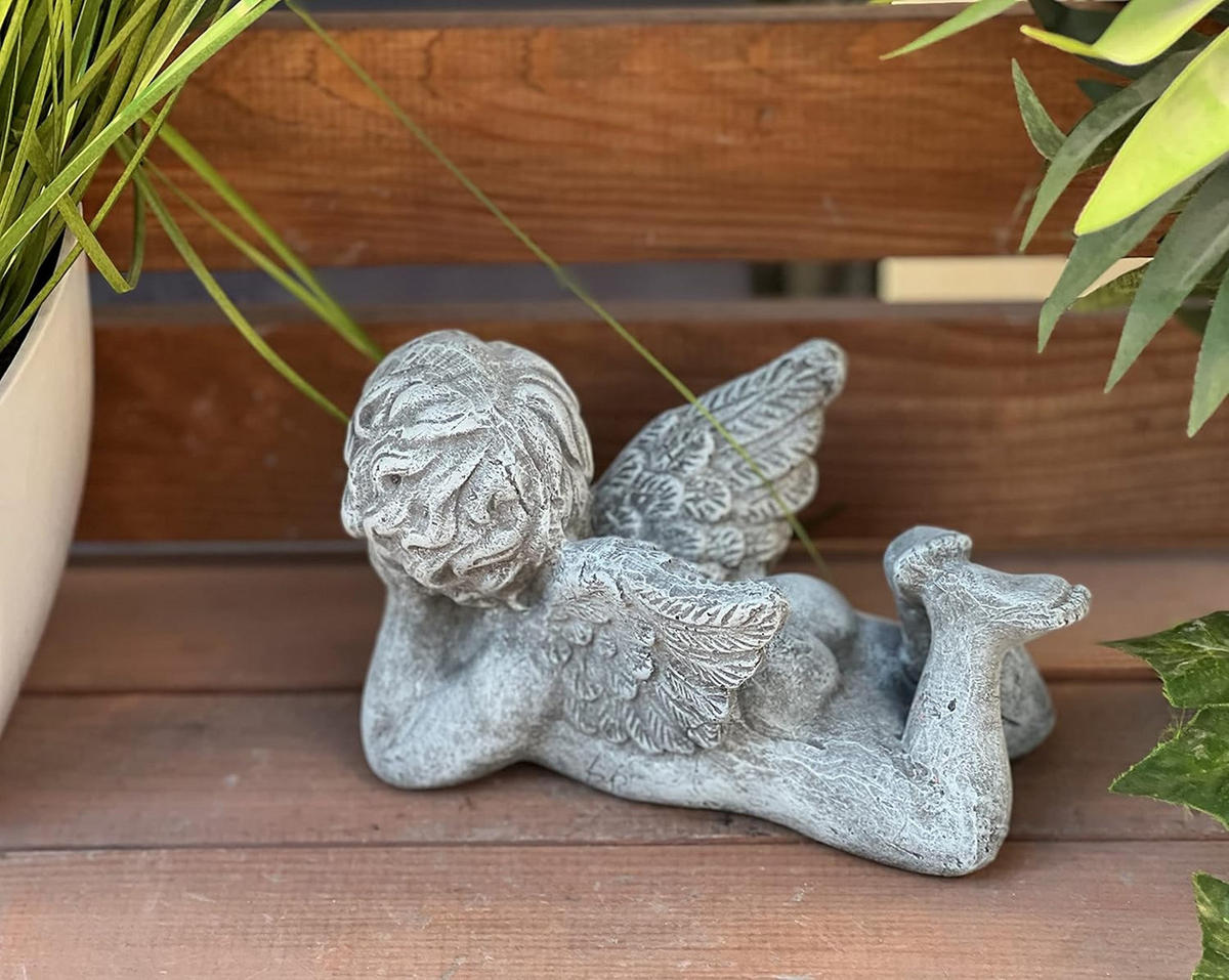 STEINFIGUR Engel auf Bauch liegend frostfest Steinguss - Grau, Stein (10/11/17cm) - stoneandstyle