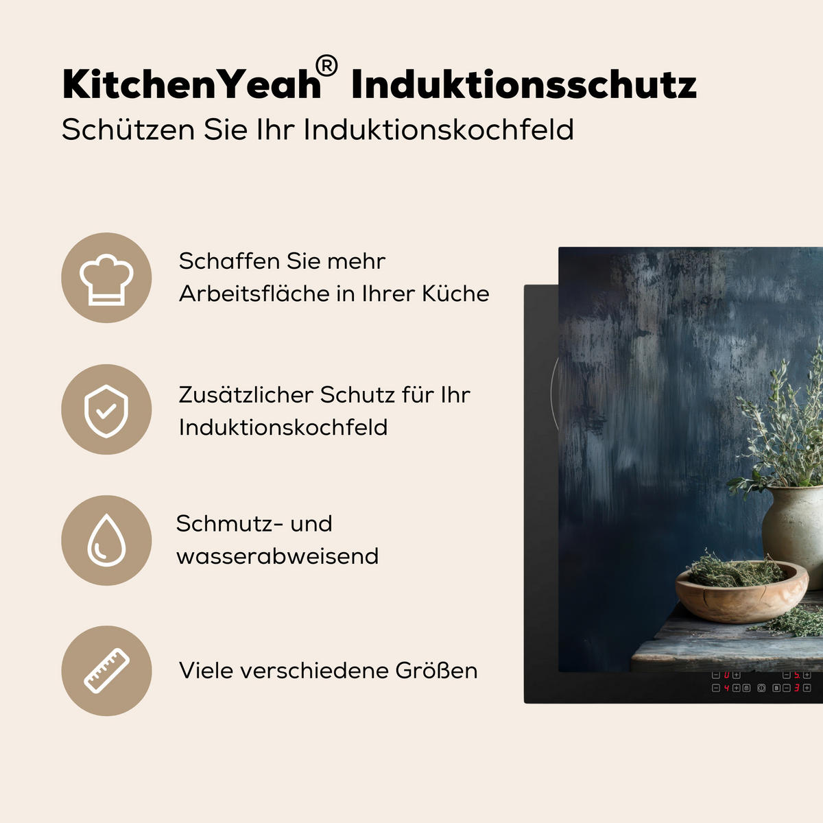 HERDABDECKPLATTE Stilleben - Kräuter - Rustikal Ceranfeldabdeckung 80x52 cm - Blaugrau, Kunststoff (80/52/0.2cm) - MuchoWow