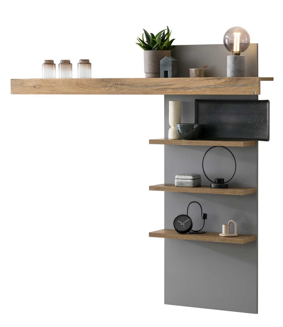 AUFSATZREGAL Casablanca Platingrau / Zinneiche 137 / 20 / 127 cm - Eichefarben/Grau, Holz/Holzwerkstoff (137/127/20cm) - Feldmann-Wohnen