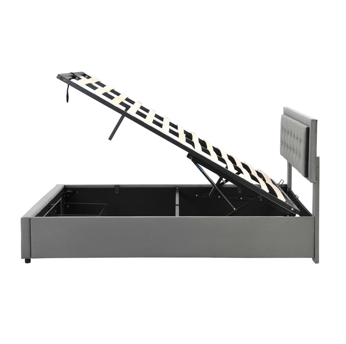 POLSTERBETT 140/190 cm mit verstellbarem Kopfteil, hydraulischem Bettkasten und 2 Schubladen aus Samt, Grau - Grau, Textil (140/190cm) - Redom