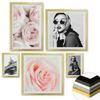 WANDBILDER 5er Set - 50x50 cm & 20x30 cm & 40x60 cm Goldrahmen - Blumen, Pfingstrosen, Rosen, Eleganz - Goldfarben, Kunststoff (40/60cm) - ArtPrintCave