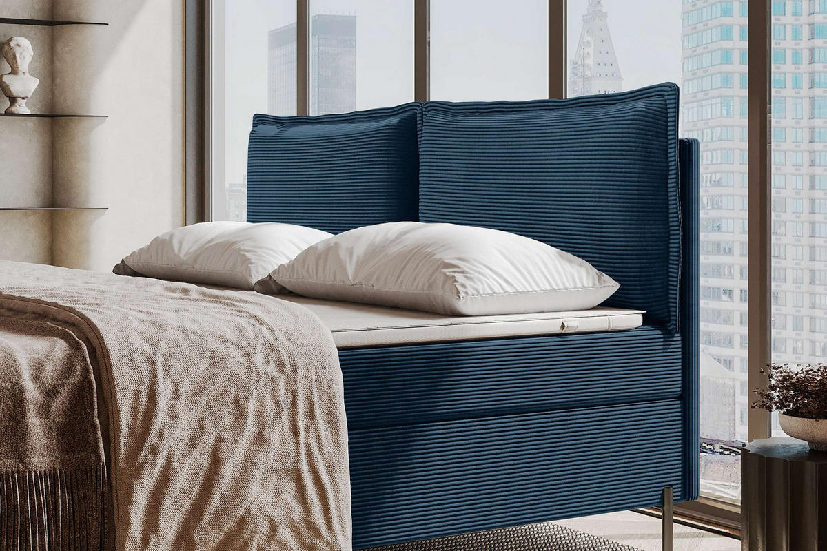 FAMILIENBETT BOXSPRINGBETT VERO PLUS Cordstoff Blau 240/200 cm - Blau/Schwarz, Holzwerkstoff/Textil (240/200cm) - 99rooms