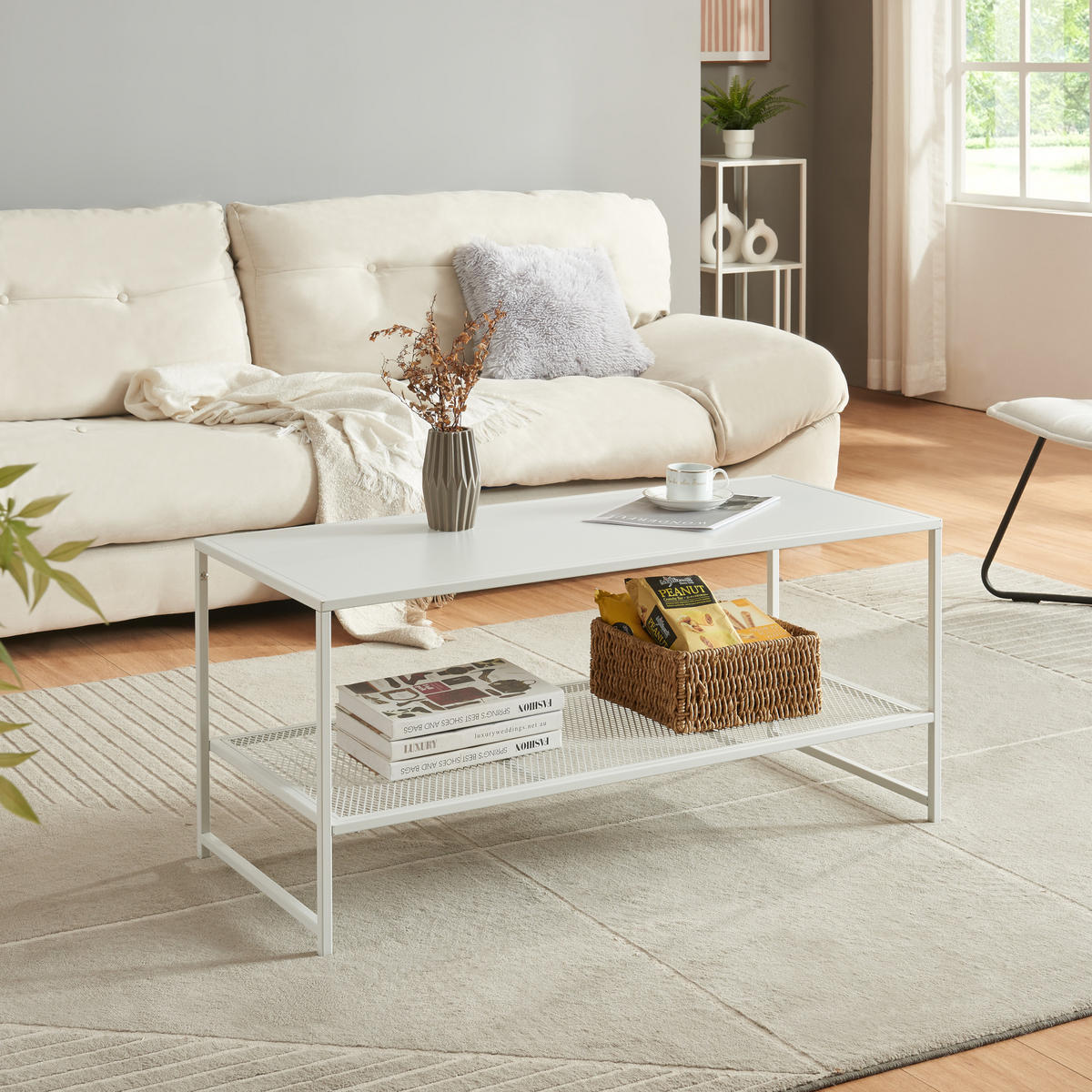 COUCHTISCH Ruokolahti 102/43/46 - Weiß, Metall (102/43/46cm) - [en.casa]