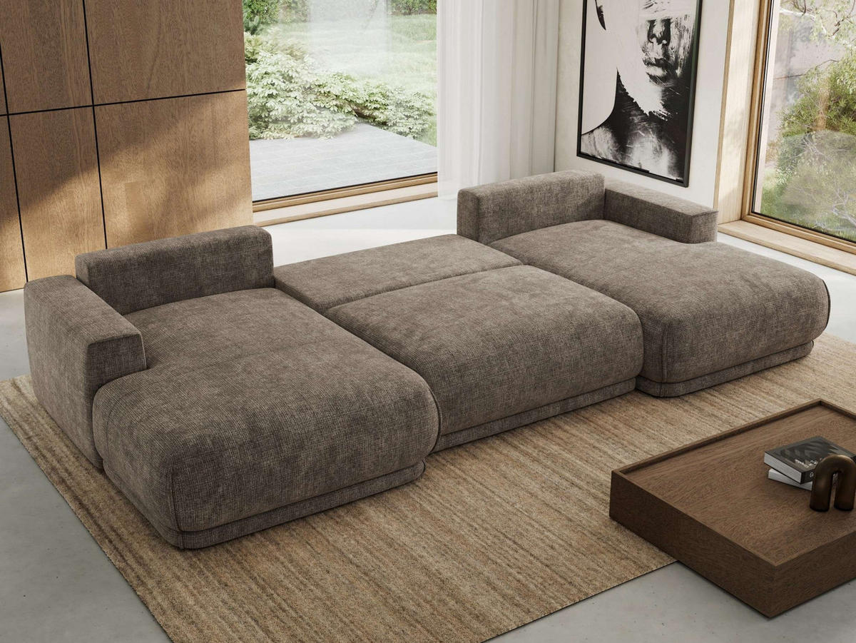 SEDACIA SÚPRAVA RINA U Hnedá Hrubo tkaná ženilka - hnedá/čierna, textil/plast (360/85/170cm) - MKS