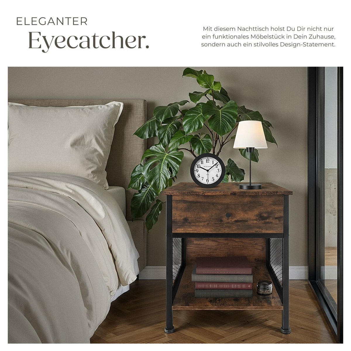 NACHTSCHRANK Killarney, 45 x 46 x 55,5 cm, Industrial Holz dunkel, rustikal - Rostfarben, Holzwerkstoff (45/55.5/46cm) - tectake