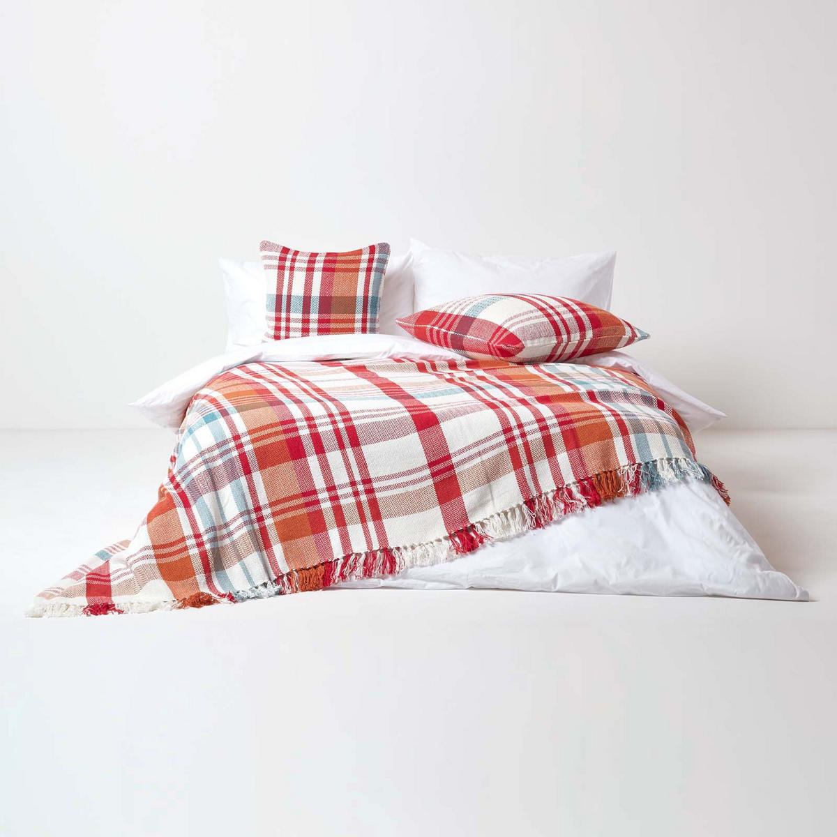 ÜBERWURF Falun 255/360 cm, Schottenkaro, 100% Baumwolle - Rot, Textil (255/360cm) - Homescapes