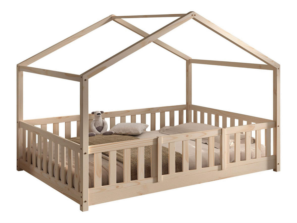 HAUSBETT Kapua 140x200 mit Rausfallschutz Kiefer Massivholz Natur - Kieferfarben, Holz (140/200cm) - 58aufmkessel