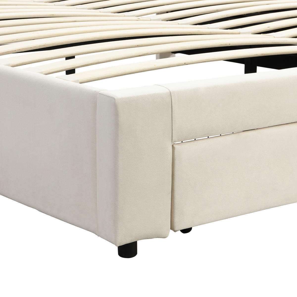 POLSTERBETT aus Samt 160x200 cm in Beige mit Stauraum - Beige, Textil (160/200cm) - Modfu