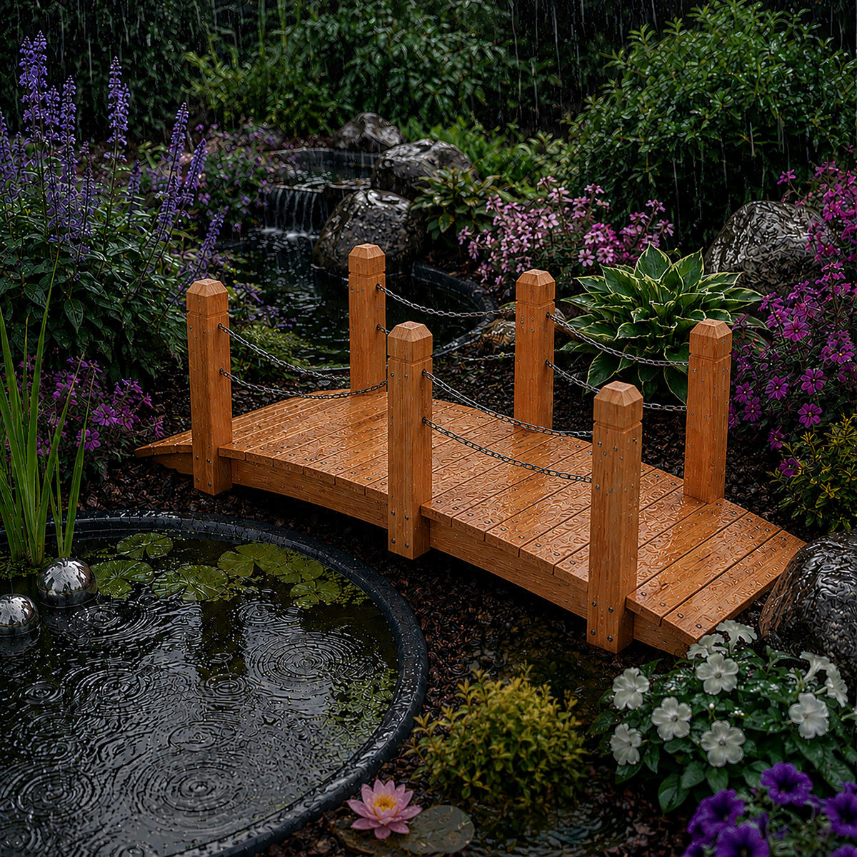 GARTENBRÜCKE Orange Tannenholz Eisen mit Ketten - Orange, Holz/Metall (67/150/55cm) - Relaxdays