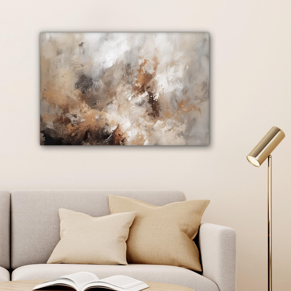 LEINWANDBILD - Farbe - Abstrakt - Beige - Kunst - 60x40 - Wanddeko Schlafzimmer - Greige, Textil (60/40cm) - MuchoWow