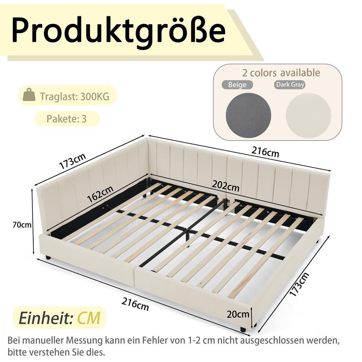 POLSTERBETT 160x200 cm Samt Rückenlehne beige - Beige, Kunststoff (160/200cm) - LEBENLANG