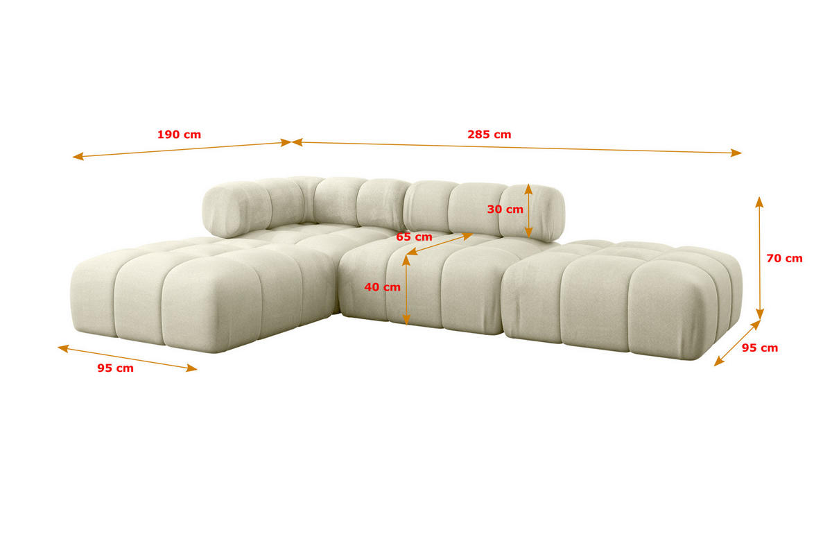 ECKSOFA modulares Sofa Kerru-L1 - 285x190x70 cm Beige Velours - Beige, Holzwerkstoff/Textil (285/190cm) - ALTDECOR