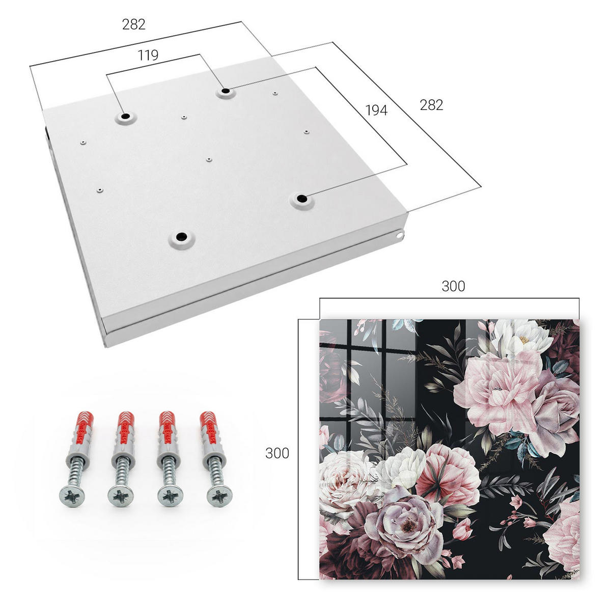 SCHLÜSSELBOX Weiß 30x30 cm – Türöffnung nach rechts - Blumenzauber - Pink, Metall (30/30/5cm) - TULUP