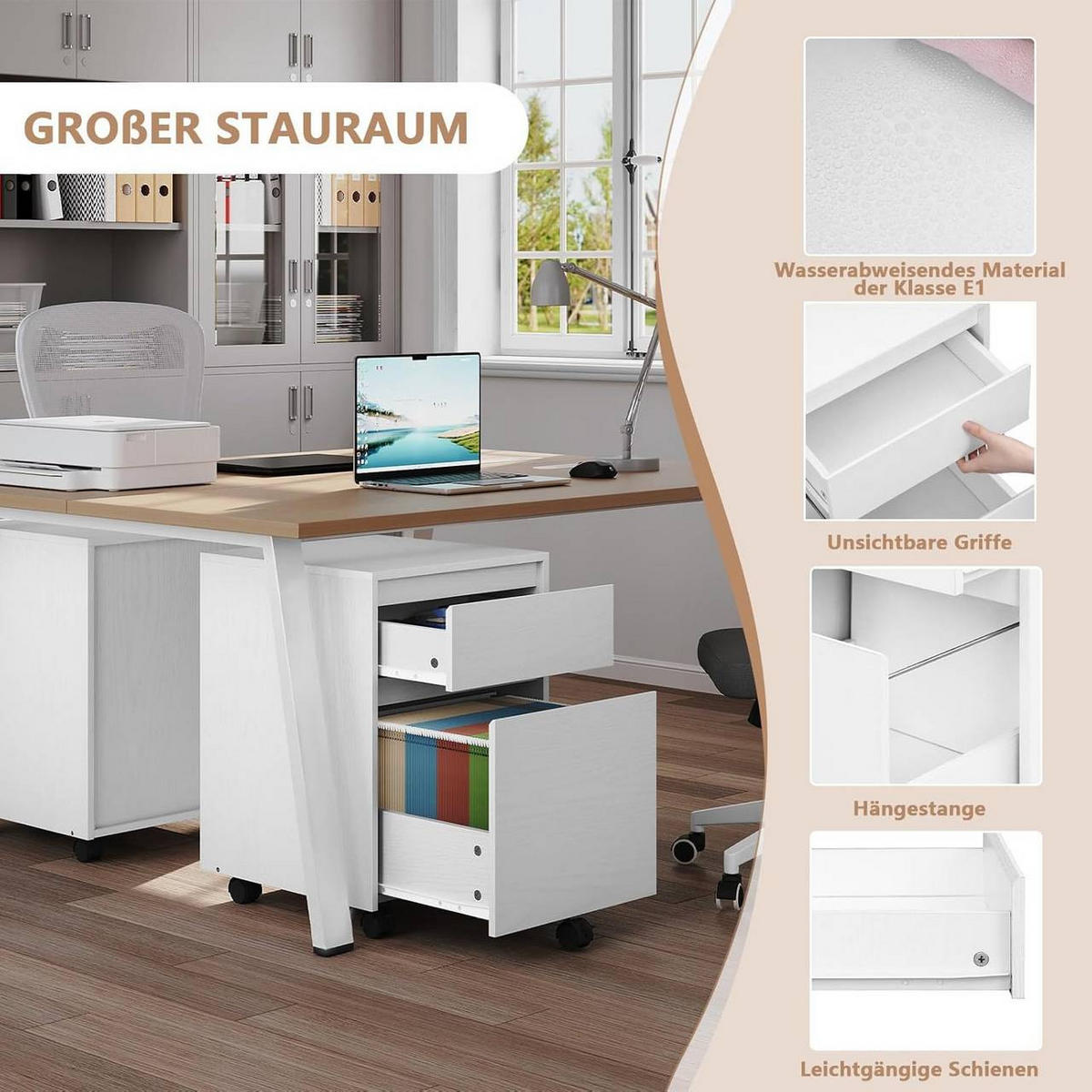 ROLLCONTAINER, Aktenschrank, 40x57x40cm, Weiß - Weiß, Holzwerkstoff (40/57/40cm) - Woltu