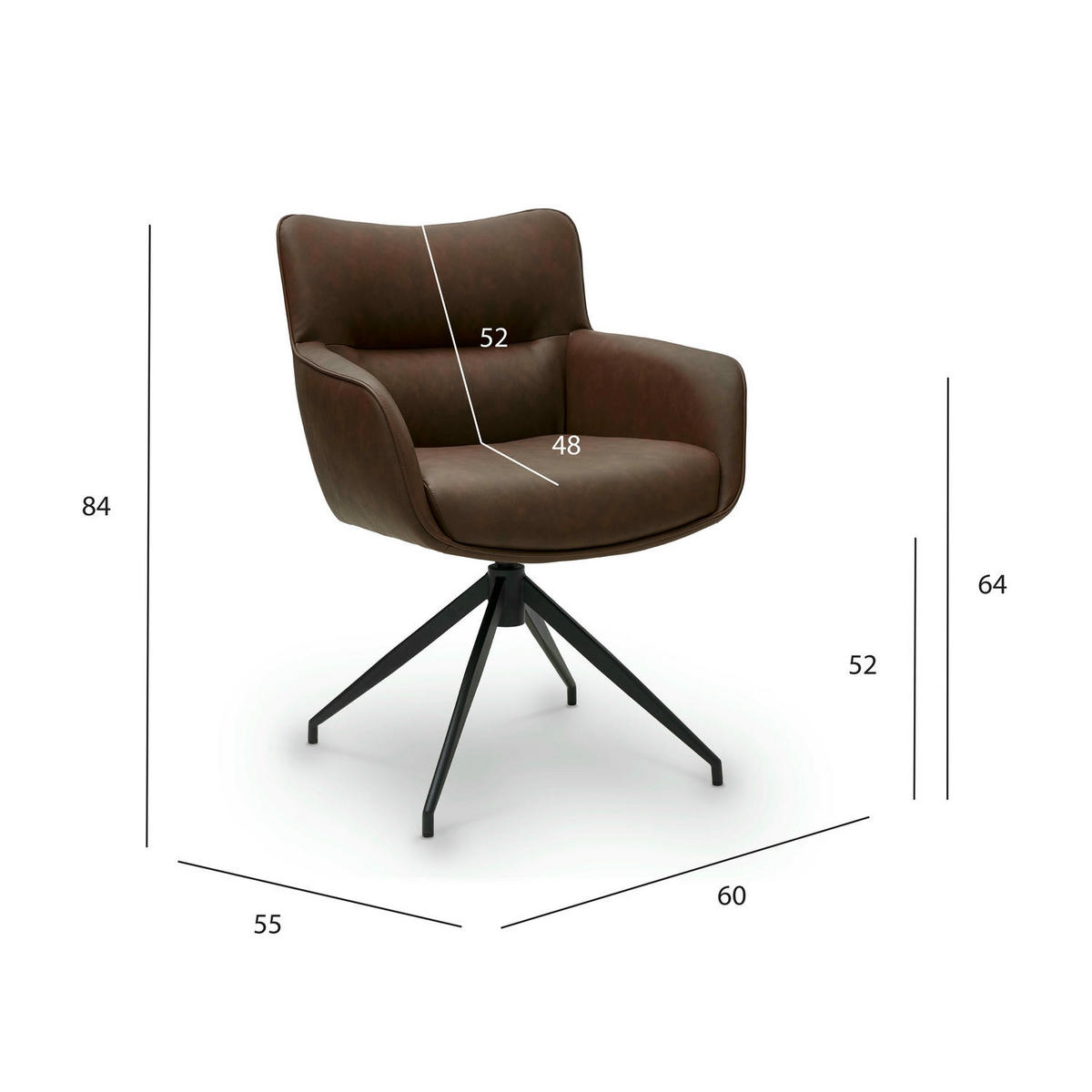 ARMLEHNSTUHL-SET 4 Stück in Kunstleder Cognacbraun - Schwarz/Braun, Textil/Metall (55/84/60cm) - Furnhouse