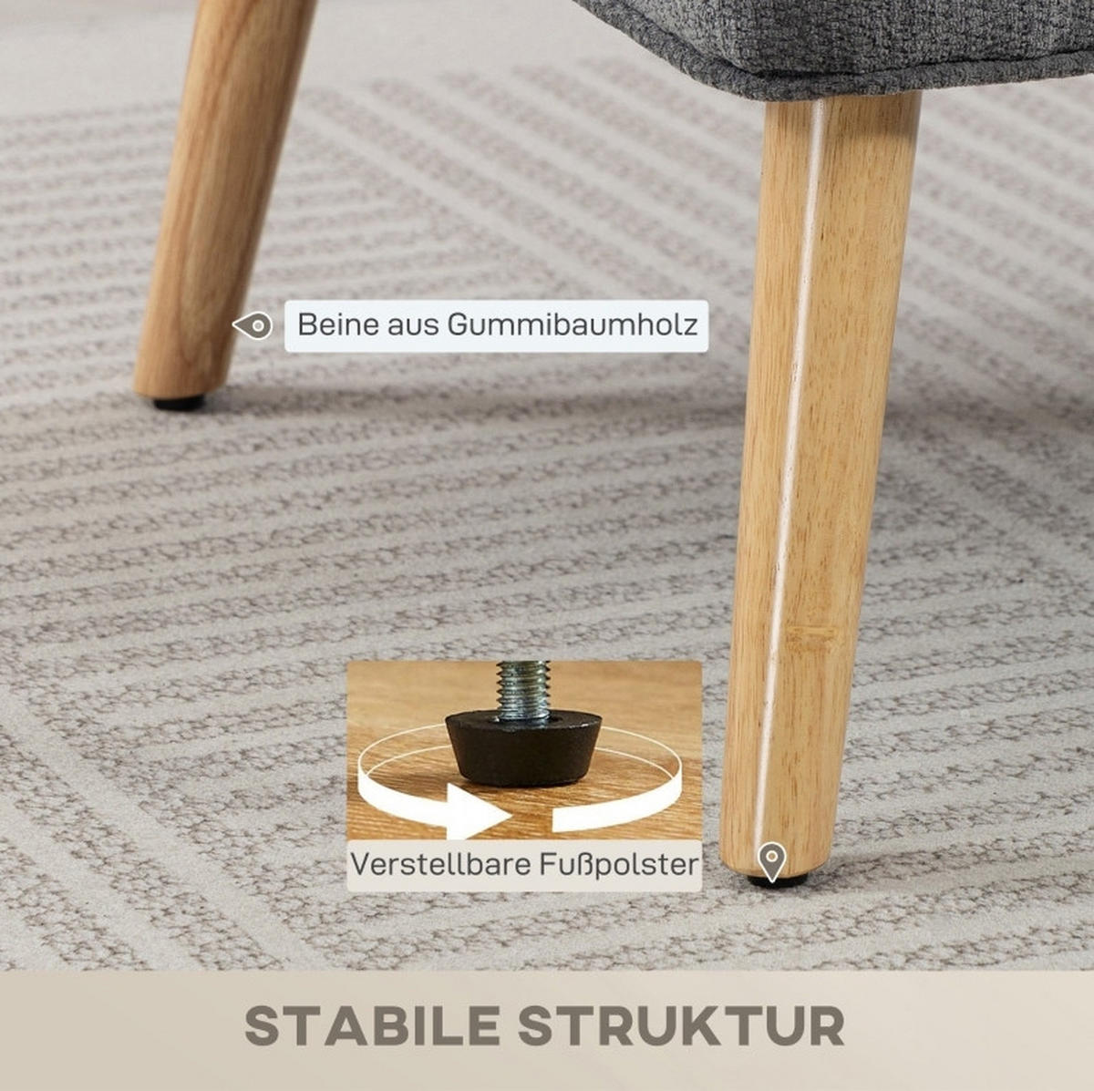 SOFA 2-Sitzer 117 cm Chenille Grau - Grau, Holzwerkstoff (117/78.5/65cm) - Meubliv