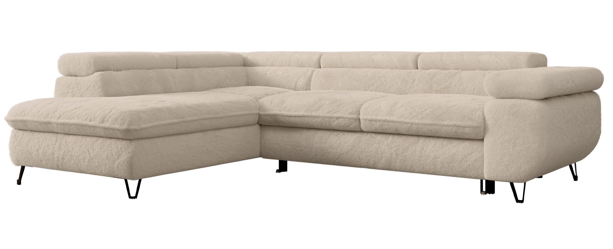 ECKSOFA PEDRO L Ecru Plüsch - Links Seite - Ecru/Schwarz, Textil/Metall (208/273cm) - MKS