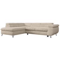 ECKSOFA PEDRO L Ecru Plüsch - Links Seite - Ecru/Schwarz, Textil/Metall (208/273cm) - MKS