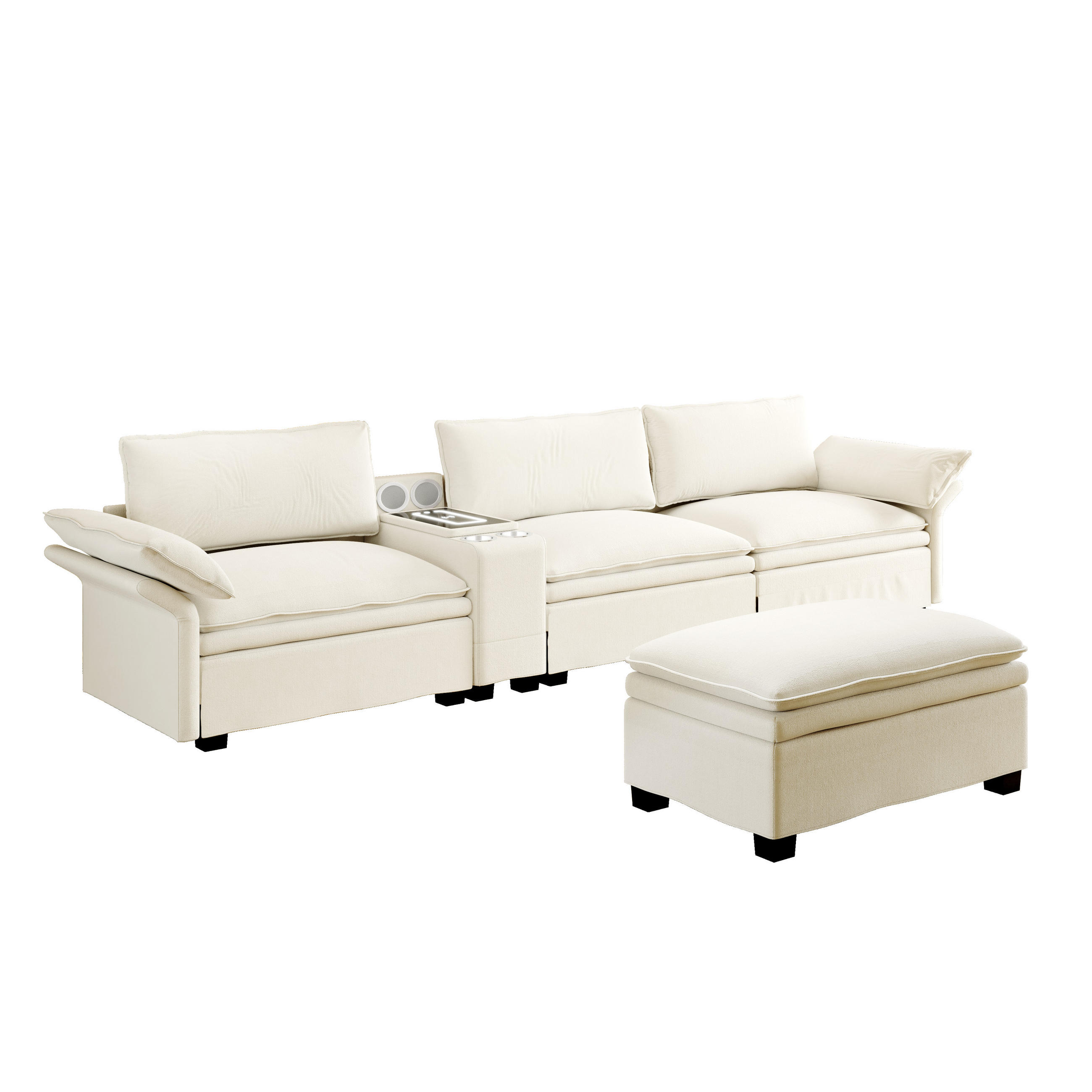 4-SITZER ECKSOFA Chenille Beige mit Stauraum, LED und Bluetooth-Lautsprechern - Beige, Holzwerkstoff/Textil (315/70cm) - WISHDOR