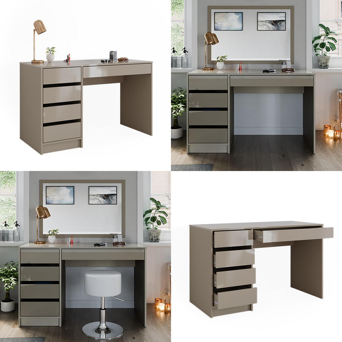 SCHREIBTISCH Sherry Greige Hochglanz 55 cm - Greige, Holzwerkstoff (120/55/75cm) - Vicco