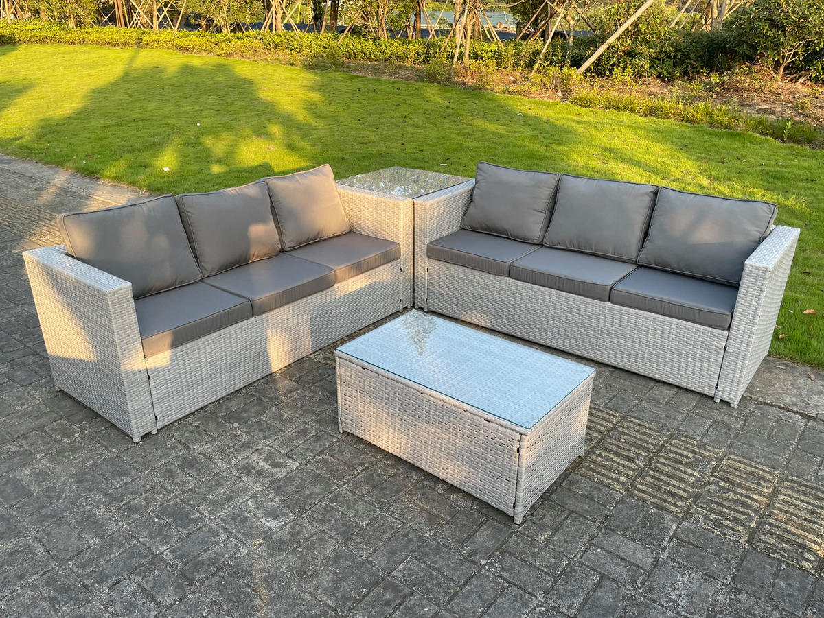 GARTENMÖBEL SET Polyrattan Helles Grau 6-Sitzer - Hellgrau, Metall - Fimous