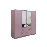 KLEIDERSCHRANK Rainbow Pflaume, viertüriger Drehtürenschränk mit Spiegel und Schubladen - Pflaume, Holzwerkstoff (196/200/58cm) - Bettso