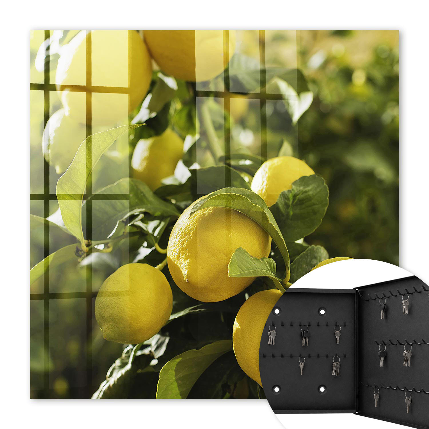 SCHLÜSSELBOX Schwarz 30x30 cm- Türöffnung nach rechts - Saftige Frische - Gelb, Metall (30/30/5cm) - TULUP