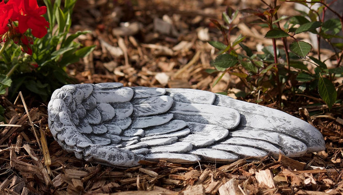 STEINFIGUR Grabschmuck Engel Flügel frostfest massiver Steinguss - Grau, Stein (28/7/16cm) - stoneandstyle