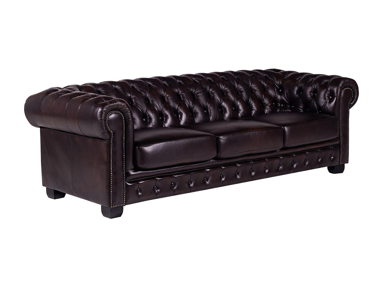 CHESTERFIELD Ledersofa 4-Sitzer - Büffelleder - Braun - BRENTON - Dunkelbraun, Leder (99/73/240cm) - Vente-Unique