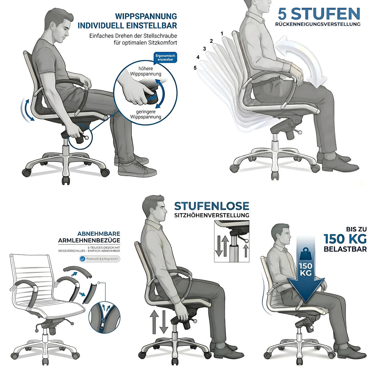 DREHSTUHL Montreal Echtleder Braun – ergonomisch, 150 kg belastbar, Sitzhöhe 46-54cm - Braun, Leder/Metall (60/97/60cm) - Versee