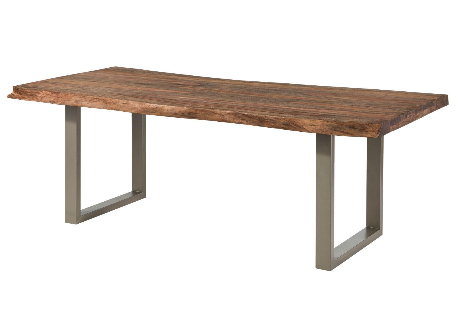 BAUMTISCH Sheesham 220x100x77 grau gebeizt / U-Beine silber matt FREEFORM 5 - Grau, Holz (220/100/77cm) - Massivmoebel24
