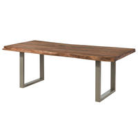 BAUMTISCH Sheesham 180x90x77 grau gebeizt / U-Beine silber matt FREEFORM 5 - Grau, Holz (180/90/77cm) - Massivmoebel24