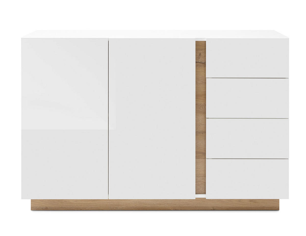 SIDEBOARD Clair weiß Hochglanz / Eiche Grandson 138 / 40 / 91cm - Weiß Hochglanz/Eichefarben, Holz/Holzwerkstoff (138/91/40cm) - Feldmann-Wohnen