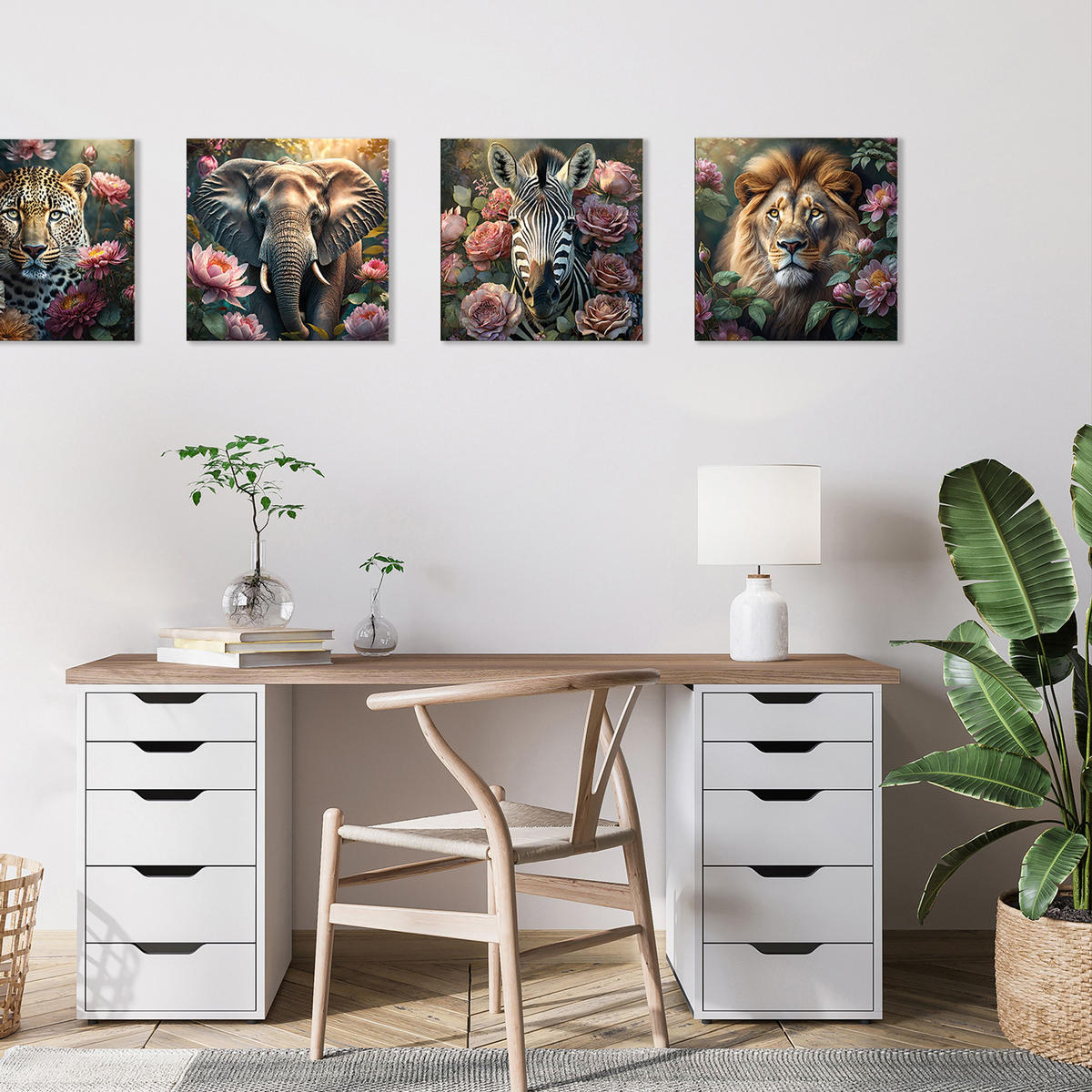 GLASBILD 30x30 cm Löwe Blumen - Rosa, Glas (30/30cm) - artissimo