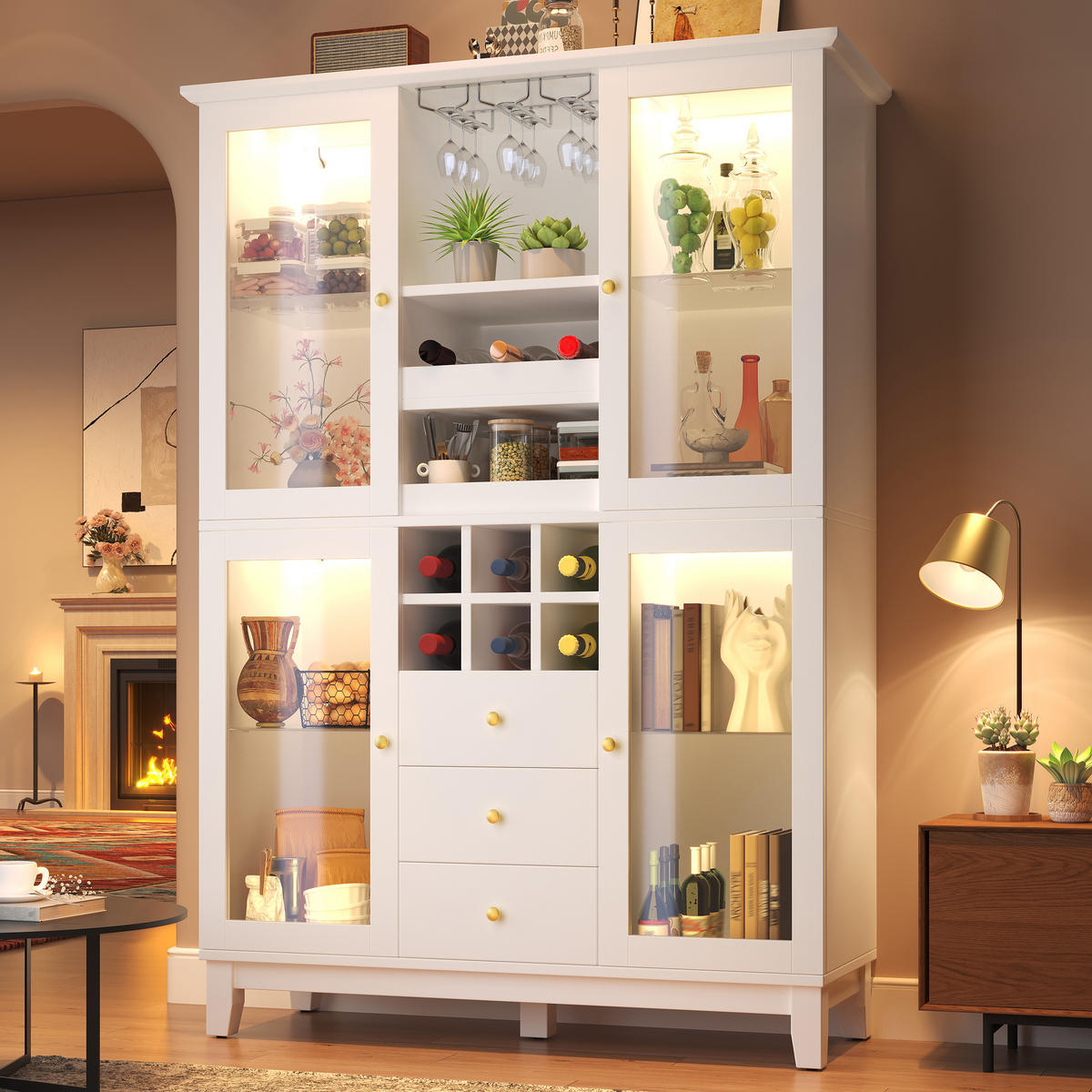 WEINSCHRANK LED App 180.5x120x40Cm Glas Flaschenhalter - Weiß, Holzwerkstoff (120/180.5/40cm) - FLIEKS