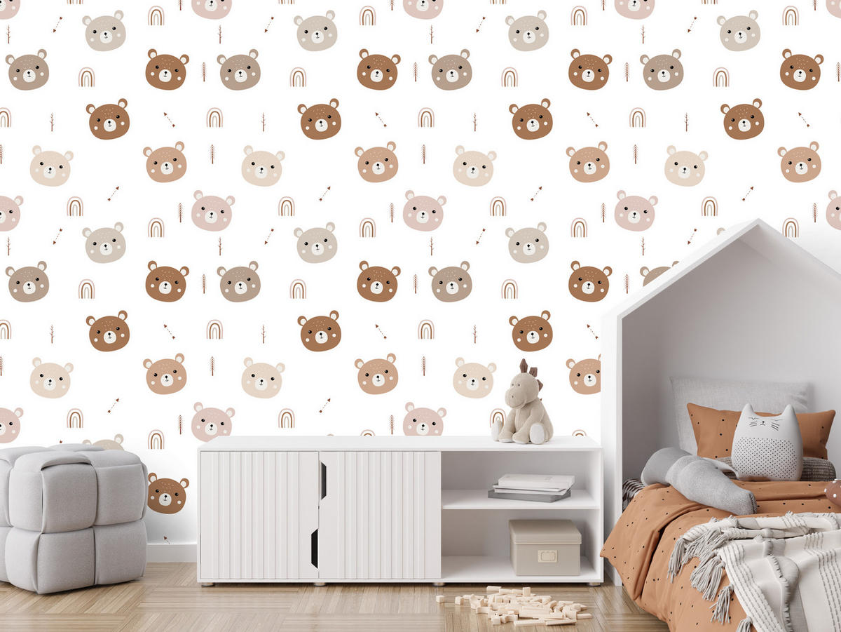 VLIESTAPETE Bären und Regenbogen – Braun, Beige, Weiß – 50x1000 cm - Beige/Braun, Papier (50/1000cm) - Muralo