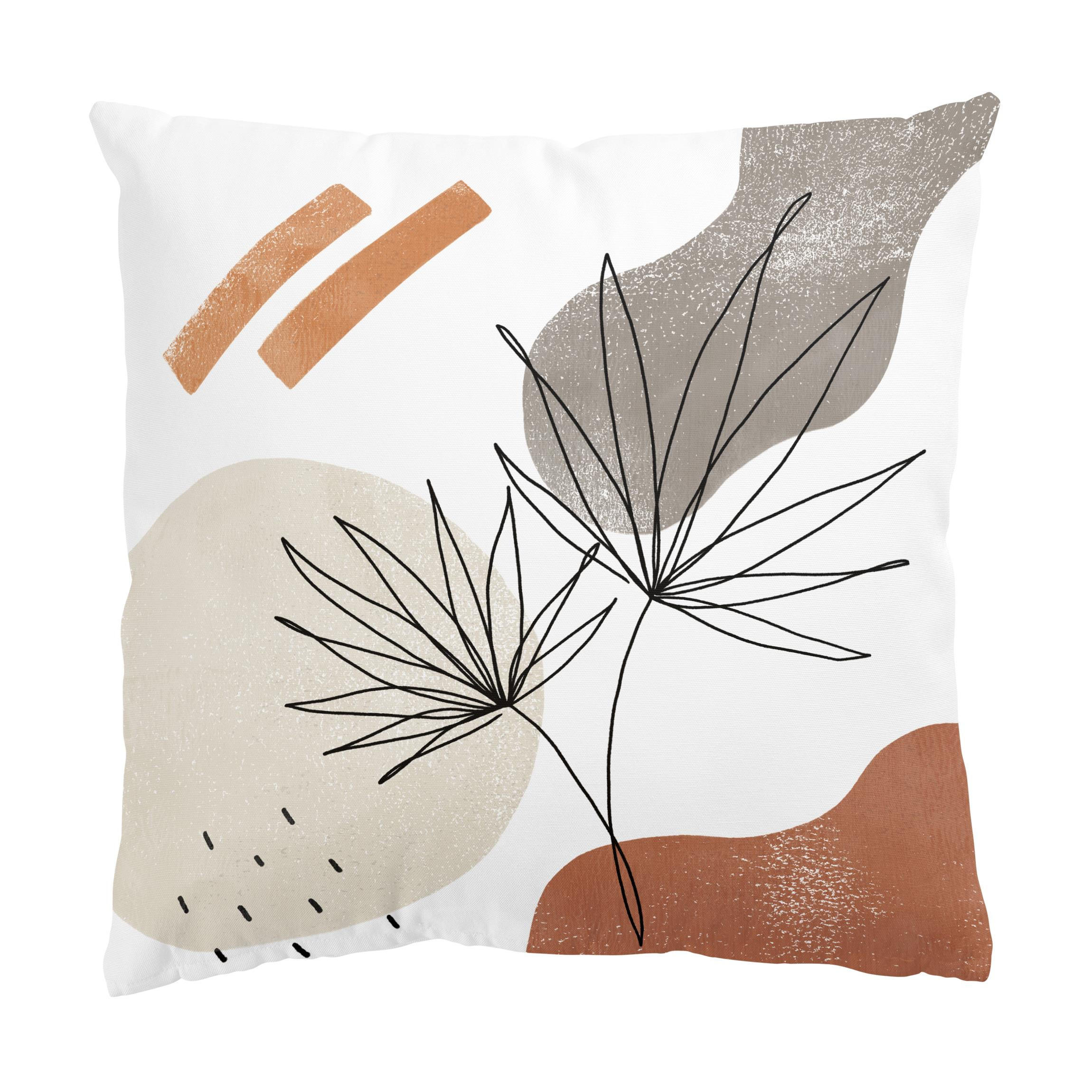 KISSENBEZUG Fächerpalme Lineart und Terracotta Farben 50/50 cm - Grau, Textil (50/50cm) - Bilderwelten