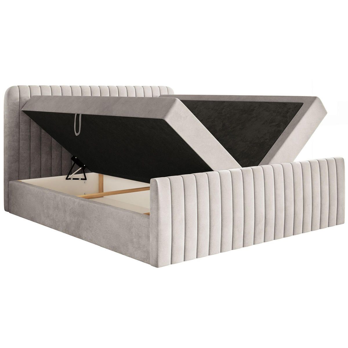 BOXBETT Saliano mit Topper und Samtbezug Beige, 140x200 cm - Beige, Kunststoff/Textil (140/200cm) - Selsey