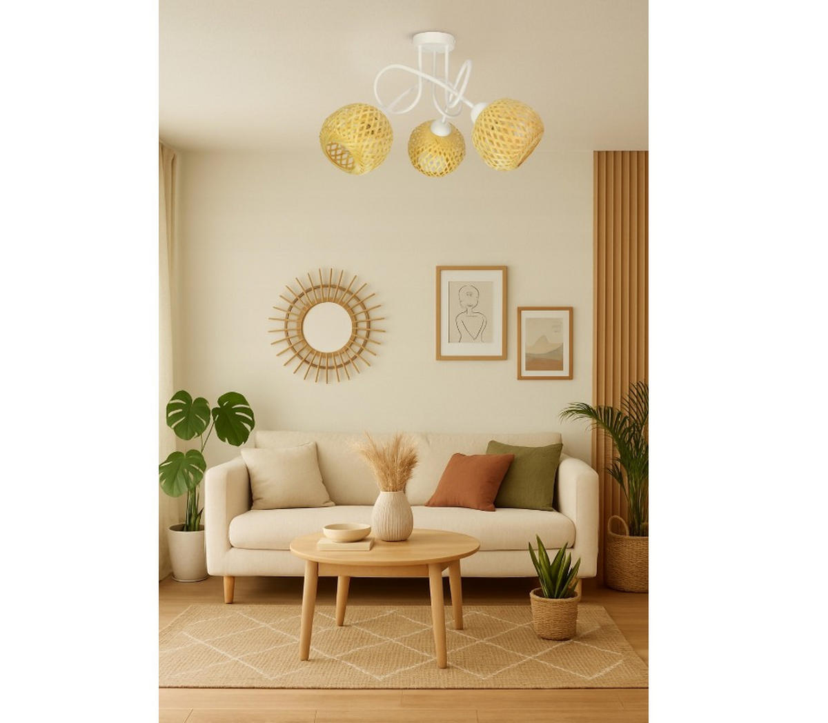 DECKENLEUCHTE BOHO - Beige/Weiß, Holz/Metall (45/45/32cm) - kiki design