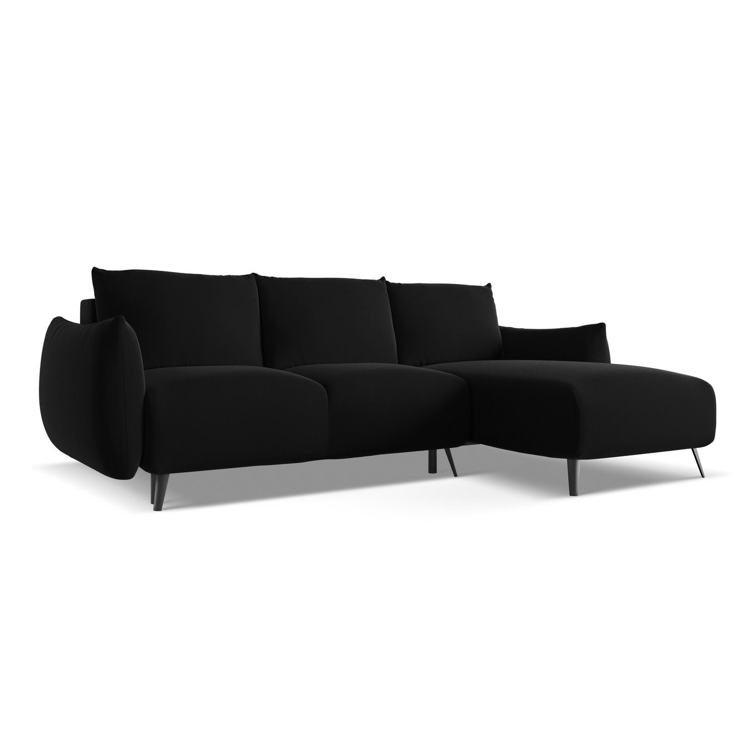 ECKSOFA mit Schlaffunktion Samt Stoff Schwarz - Schwarz, Textil/Metall (242/162cm) - LaMiaSofa